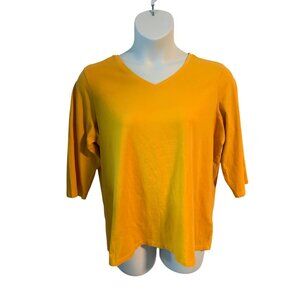 D&Co Essentials Womens V Neck Mustard Yellow T-Shirt Size 1X Cotton Spandex